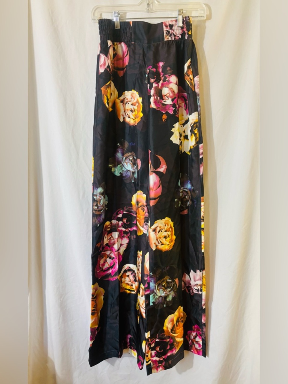 MaxMara Silk Wide Leg Pants with Pink & Yellow Floral Print